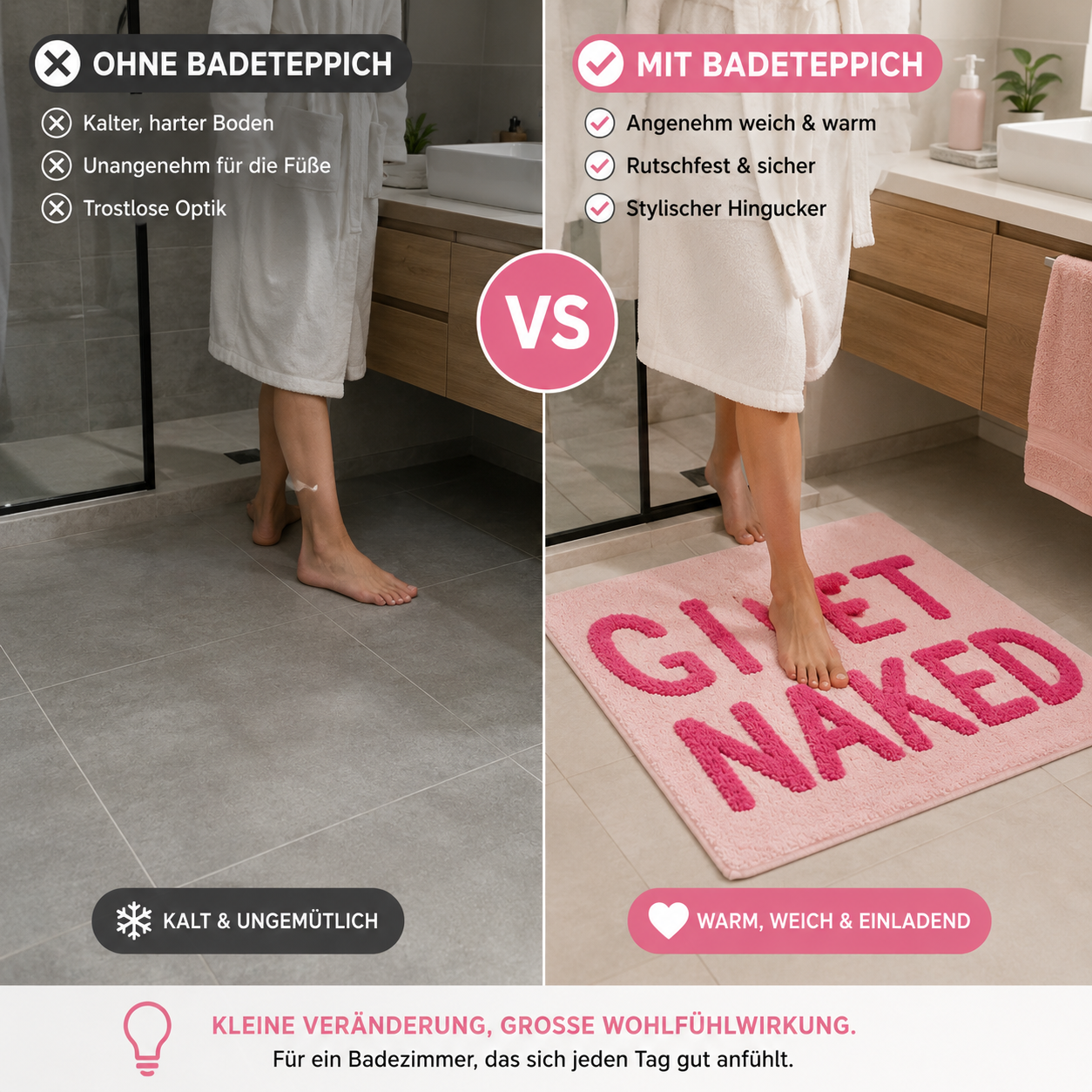 Getufteter Designteppich „Get Naked“ Rosa 80×50 cm | Karnz
