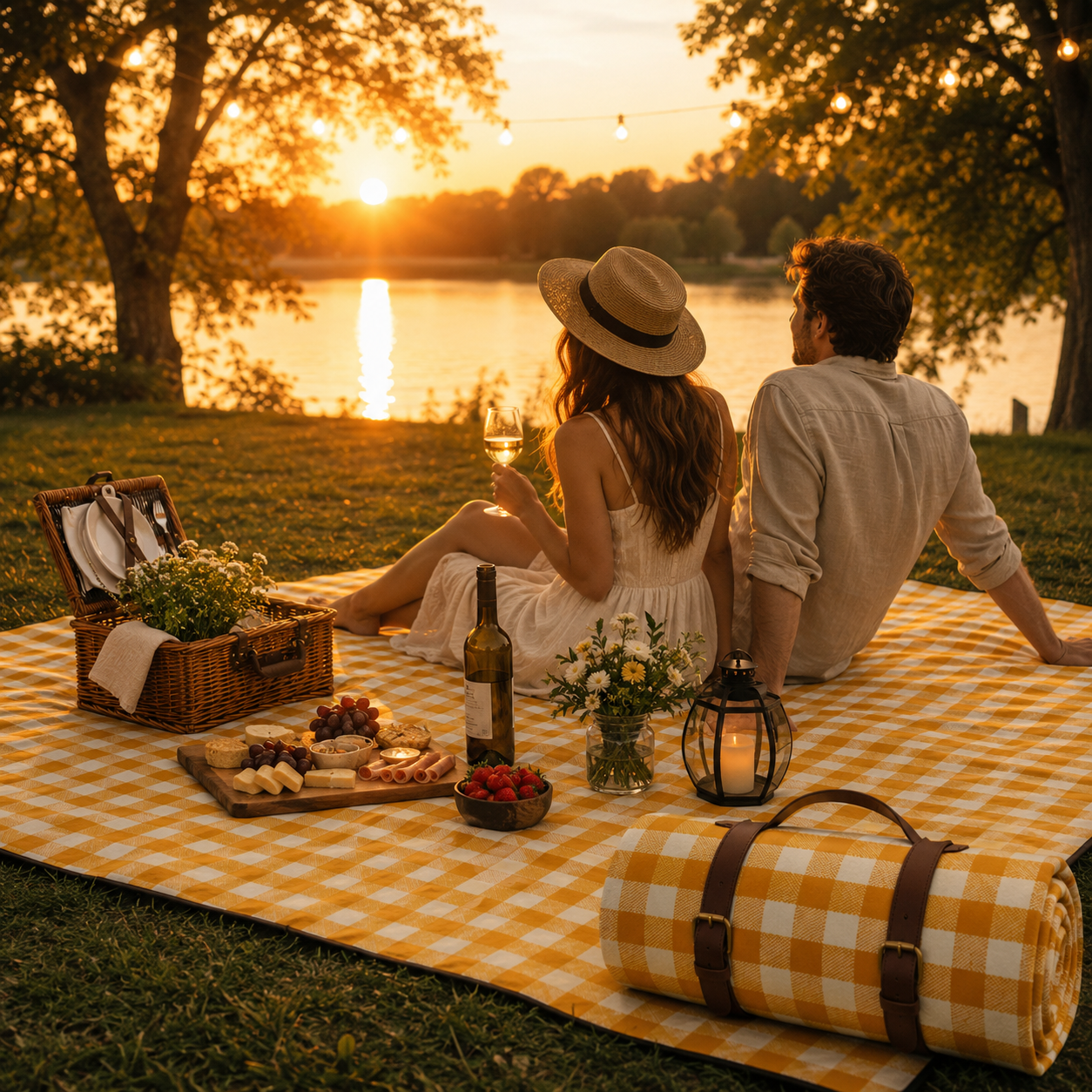 Picknickdecke wasserabweisend mit Leder-Tragegurt | Karnz