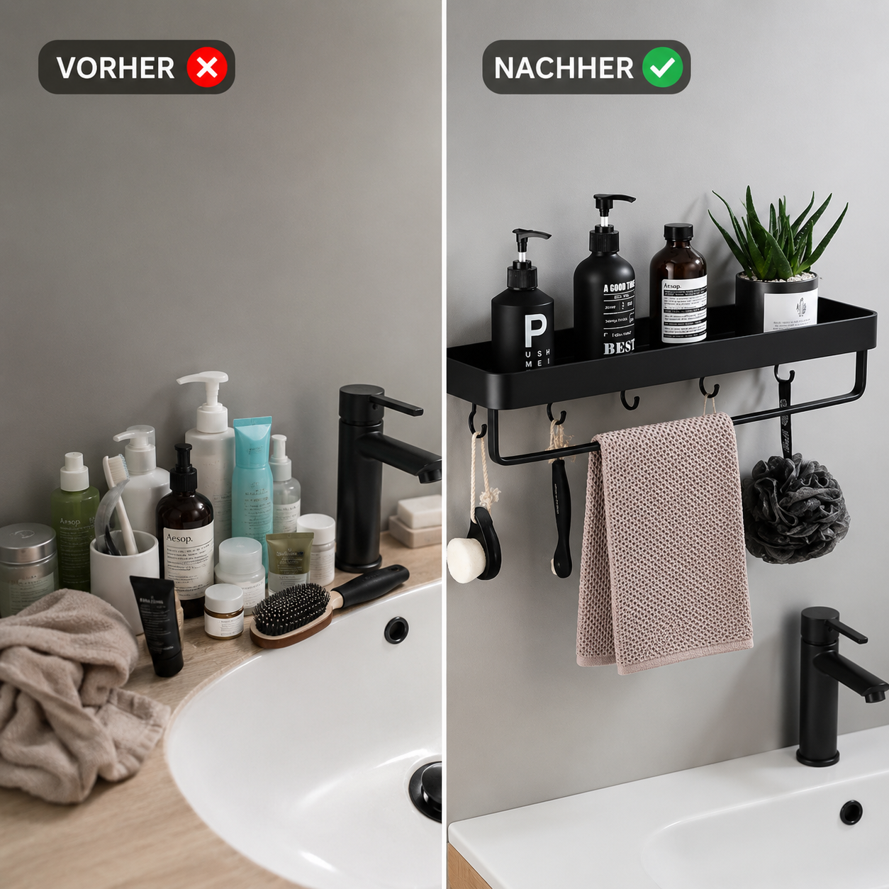 Kellan Wandmontiertes Badezimmerregal Schwarz | Karnz