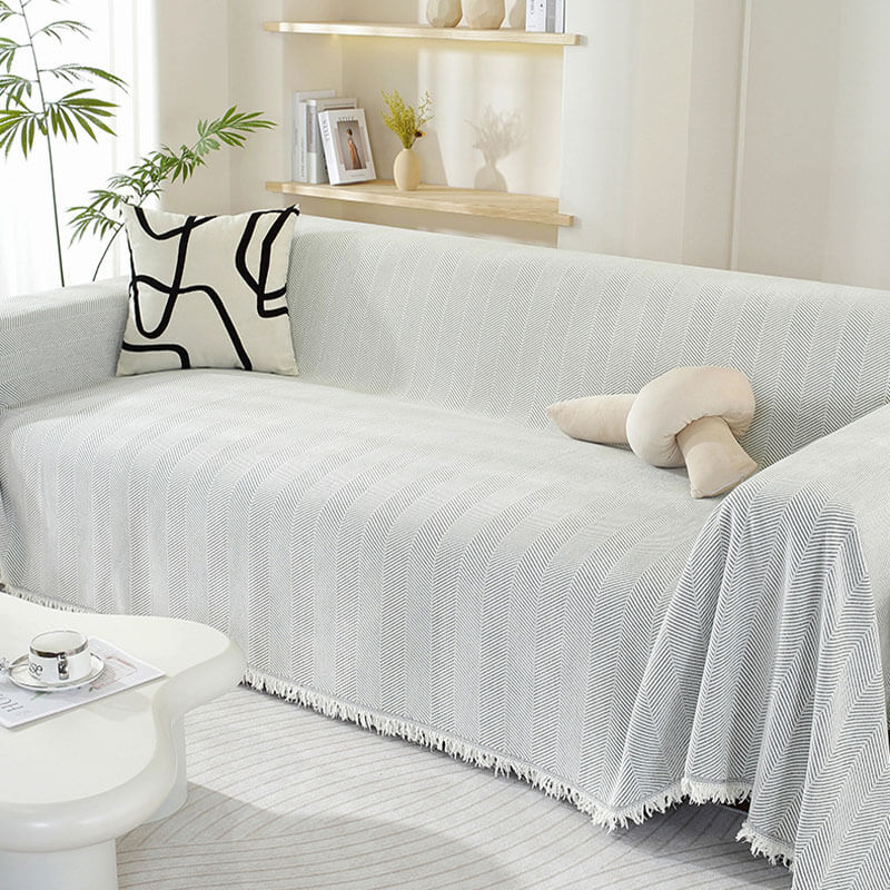 Chenille Decke Fischgrät Quasten Sofaüberwurf