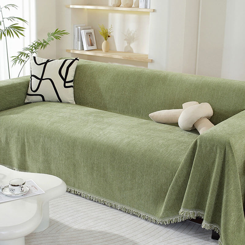 Chenille Decke Fischgrät Quasten Sofaüberwurf