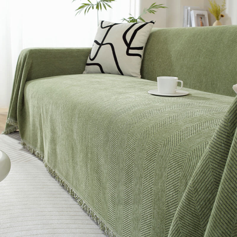 Chenille Decke Fischgrät Quasten Sofaüberwurf