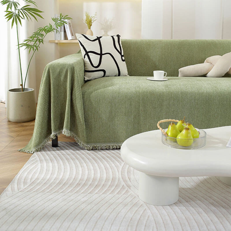 Chenille Decke Fischgrät Quasten Sofaüberwurf
