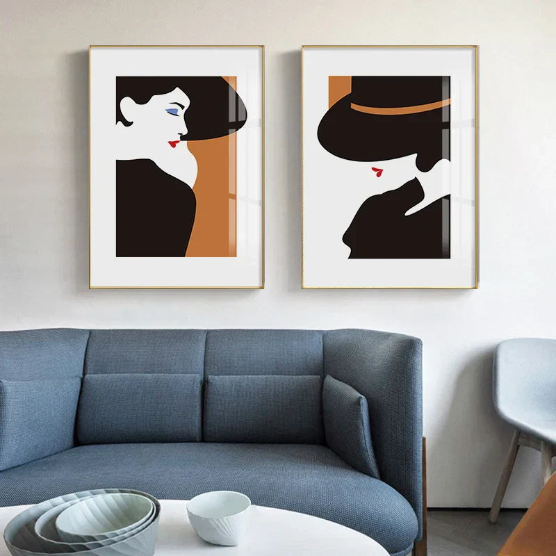 Big Hat Fashion Chic Lady Wandkunst Fine Art Leinwanddrucke Bilder Für Wohnzimmer Schlafzimmer Esszimmer Salon Boutique Kunst Dekor