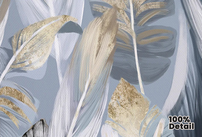Chic Abstract Blau Goldene Federn Wandkunst Fine Art Leinwanddrucke Poster Bilder Für Wohnzimmer Esszimmer Moderne Schlafzimmer Kunst Dekor