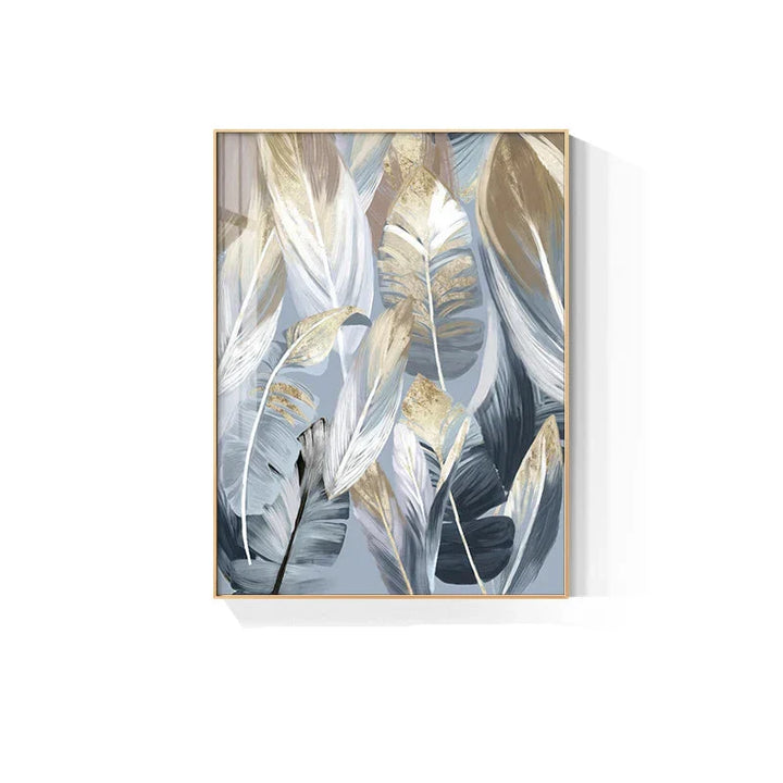 Chic Abstract Blau Goldene Federn Wandkunst Fine Art Leinwanddrucke Poster Bilder Für Wohnzimmer Esszimmer Moderne Schlafzimmer Kunst Dekor
