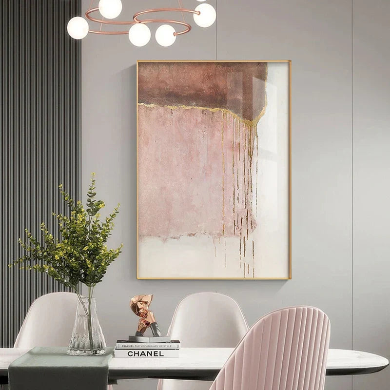 Chic Abstrakte Goldene Rosa Wandkunst Feine Kunst Leinwanddrucke Moderne Bilder Für Zeitgenössisches Wohnzimmer Schlafzimmer Hotelzimmer Kunstdekor