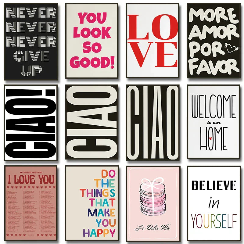 Ciao Poster Wandkunst Fine Art Leinwanddrucke Einfache Phrasen Bilder Für Wohnzimmer Schlafzimmer Kunst Wesentliche Inspirierende Zitate Für Modernes Leben