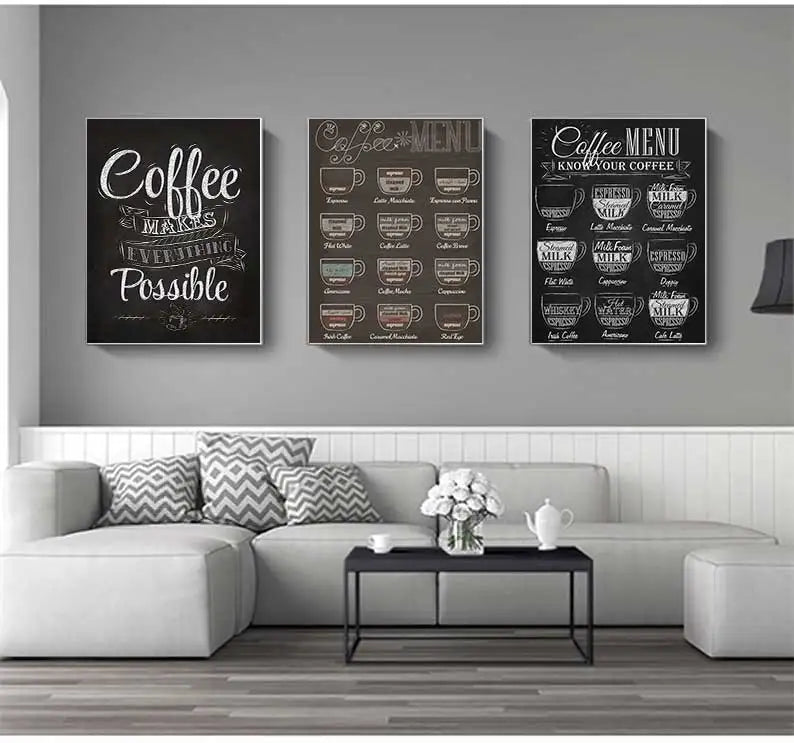 Kaffee Connaisseur Wandkunst Fein Kunst Leinwanddrucke Schwarz Weiß Kaffee Menü Poster Bilder Für Küche Diner Kaffeehaus Café Kunst Dekor | Karnz