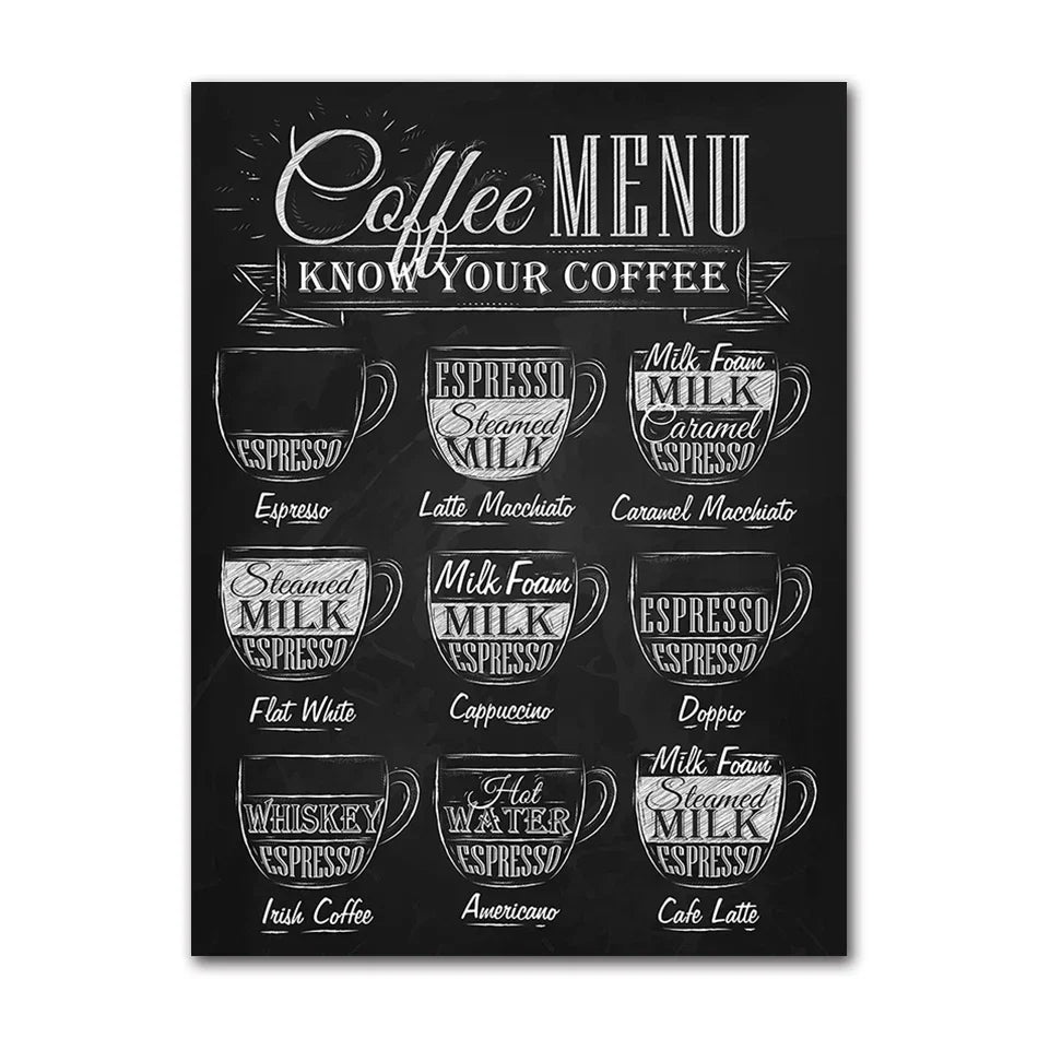 Kaffee Connaisseur Wandkunst Fein Kunst Leinwanddrucke Schwarz Weiß Kaffee Menü Poster Bilder Für Küche Diner Kaffeehaus Café Kunst Dekor | Karnz