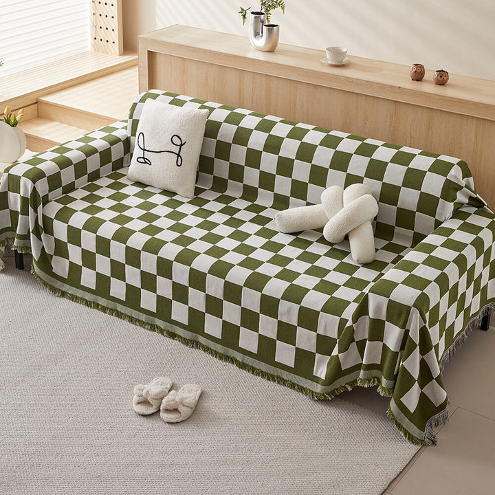 Farbblock Schachbrett Fransen Trim Sofa Deckenbezug | Karnz