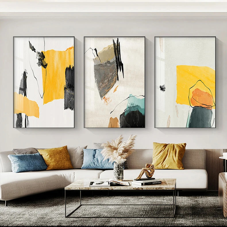 Farbenfrohe Minimalistische Abstrakte Wandkunst Feine Kunst Leinwanddrucke Orange Gelb Schwarz Beige Bilder Für Wohnzimmer Esszimmer Nordische Heimdekoration | Karnz