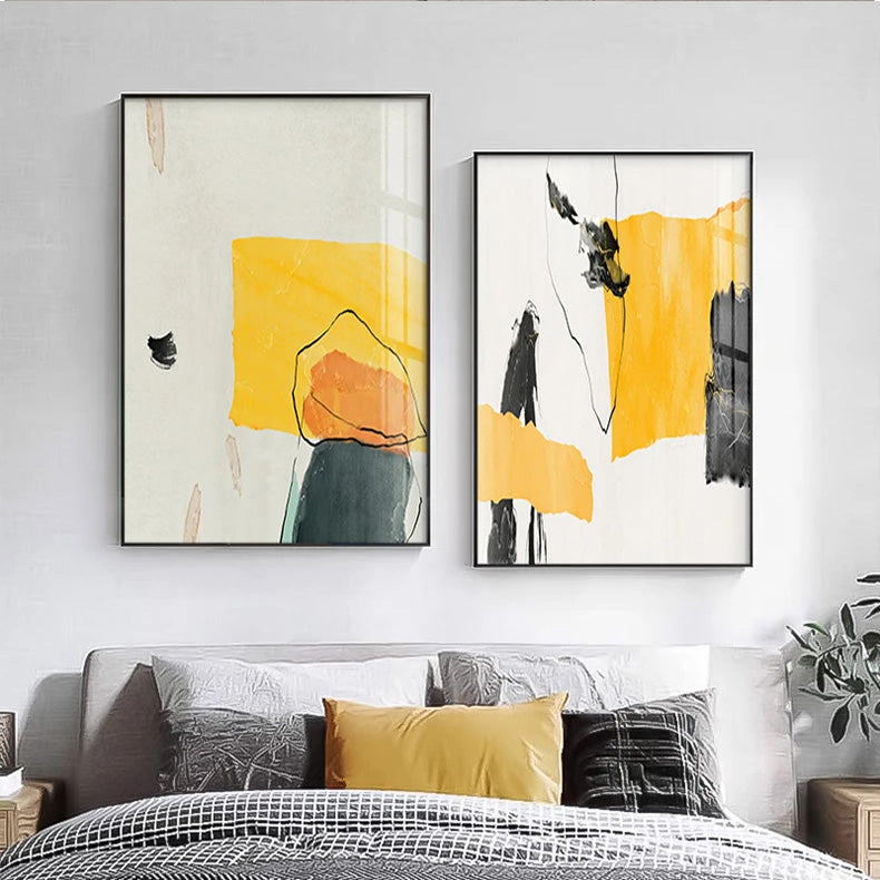 Farbenfrohe Minimalistische Abstrakte Wandkunst Feine Kunst Leinwanddrucke Orange Gelb Schwarz Beige Bilder Für Wohnzimmer Esszimmer Nordische Heimdekoration | Karnz