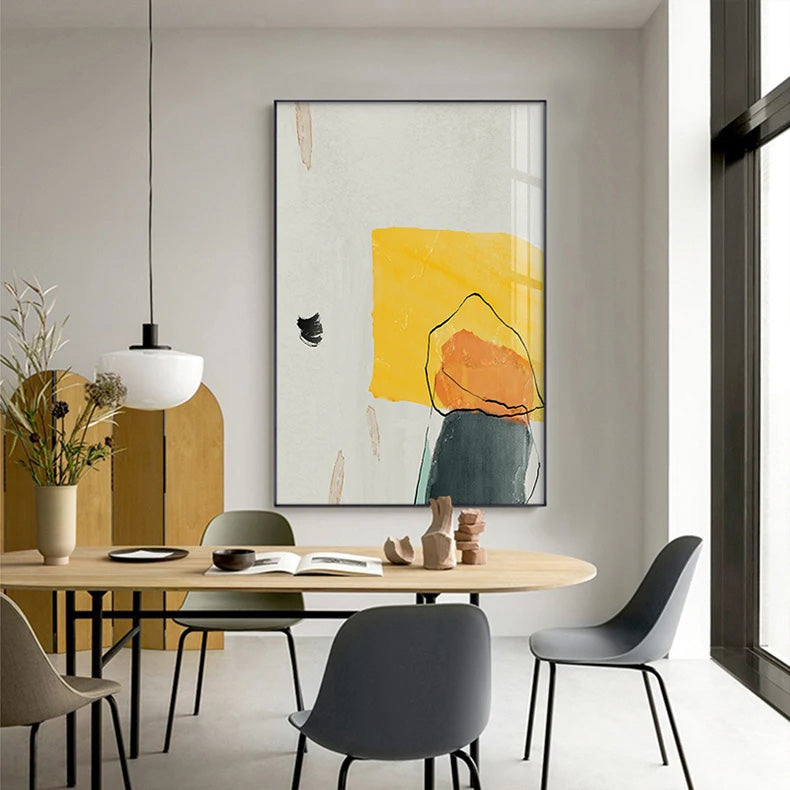 Farbenfrohe Minimalistische Abstrakte Wandkunst Feine Kunst Leinwanddrucke Orange Gelb Schwarz Beige Bilder Für Wohnzimmer Esszimmer Nordische Heimdekoration | Karnz
