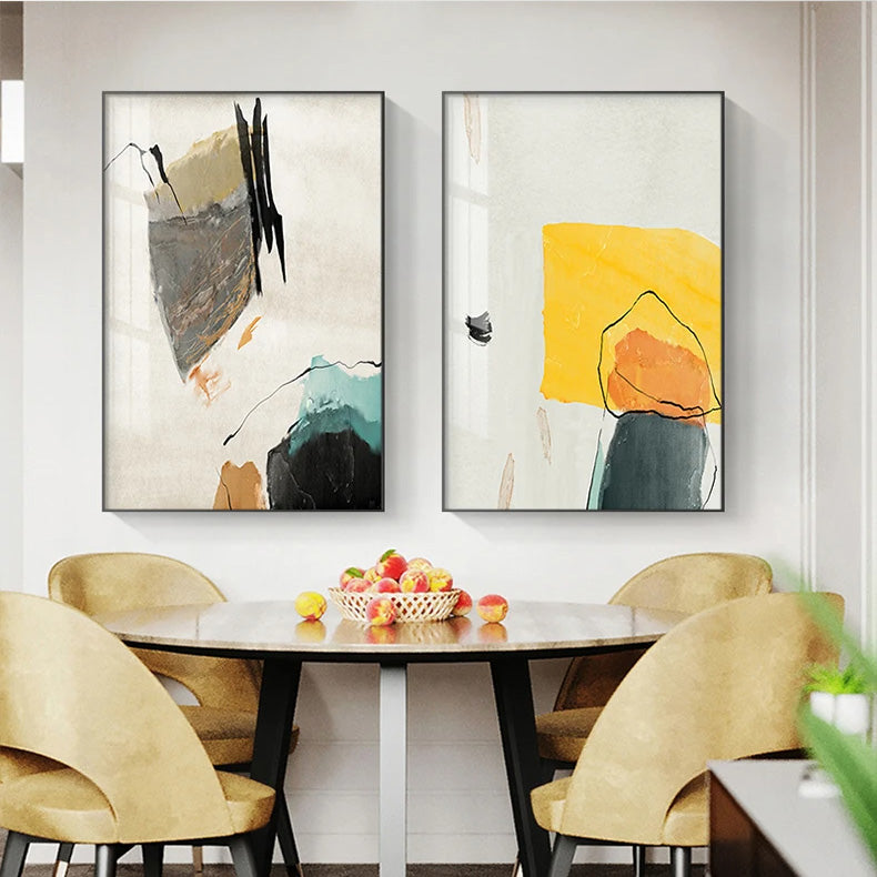 Farbenfrohe Minimalistische Abstrakte Wandkunst Feine Kunst Leinwanddrucke Orange Gelb Schwarz Beige Bilder Für Wohnzimmer Esszimmer Nordische Heimdekoration | Karnz