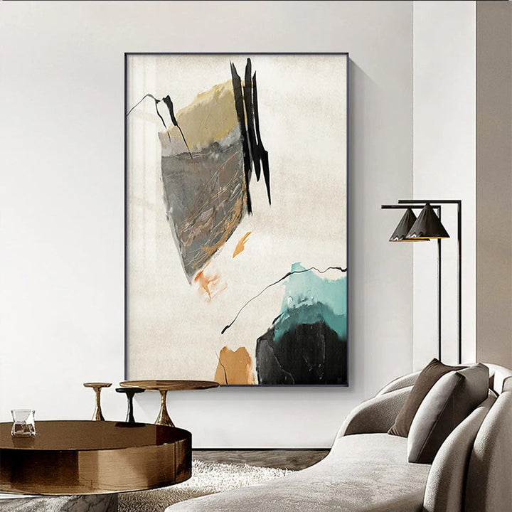 Farbenfrohe Minimalistische Abstrakte Wandkunst Feine Kunst Leinwanddrucke Orange Gelb Schwarz Beige Bilder Für Wohnzimmer Esszimmer Nordische Heimdekoration | Karnz