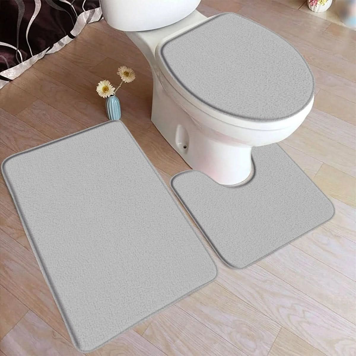 3-teiliges Badteppich-Set mit rutschfester Flanelloberfläche