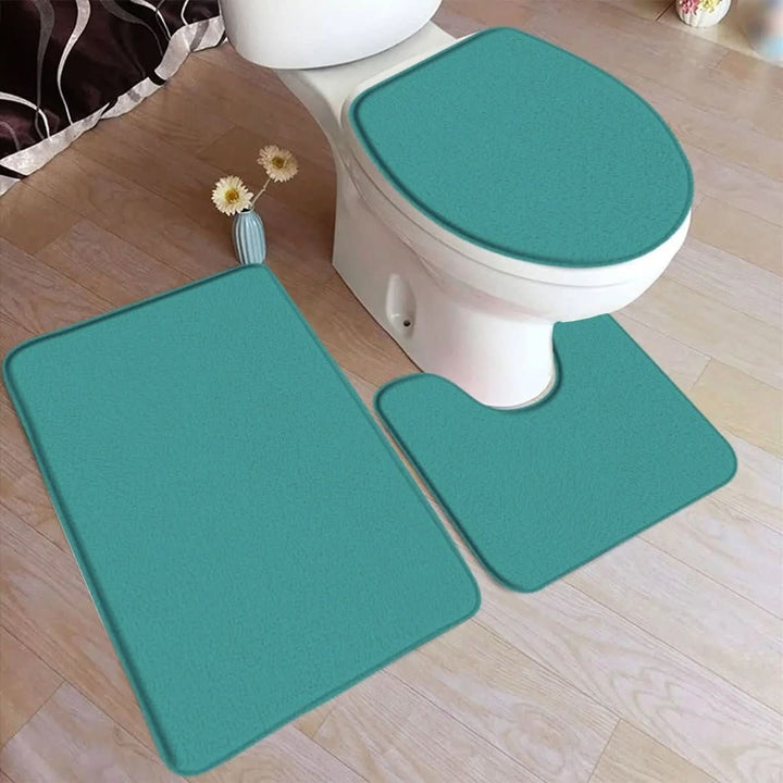 3-teiliges Badteppich-Set mit rutschfester Flanelloberfläche