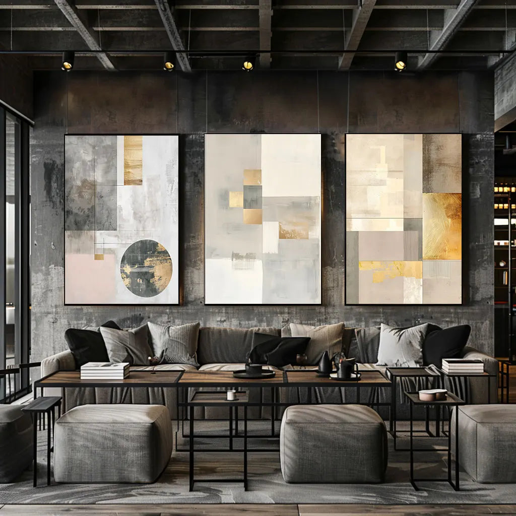 Zeitgenössische abstrakte geometrische Farbblock-Wandkunst feine Kunst-Leinwanddrucke neutrale Farbbilder für moderne Apartment-Wohnzimmer skandinavische Wohnkultur