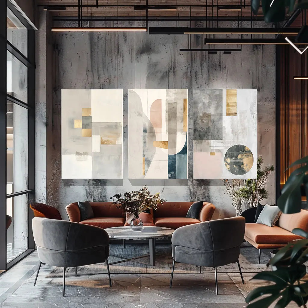 Zeitgenössische abstrakte geometrische Farbblock-Wandkunst feine Kunst-Leinwanddrucke neutrale Farbbilder für moderne Apartment-Wohnzimmer skandinavische Wohnkultur