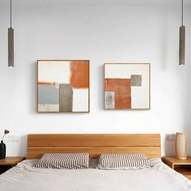 Zeitgenössische abstrakte orange-beige Farbblock-Wandkunst hochwertige Canvas-Drucke quadratisches Format Bilder für Wohnzimmer Schlafzimmer Kunst Dekor