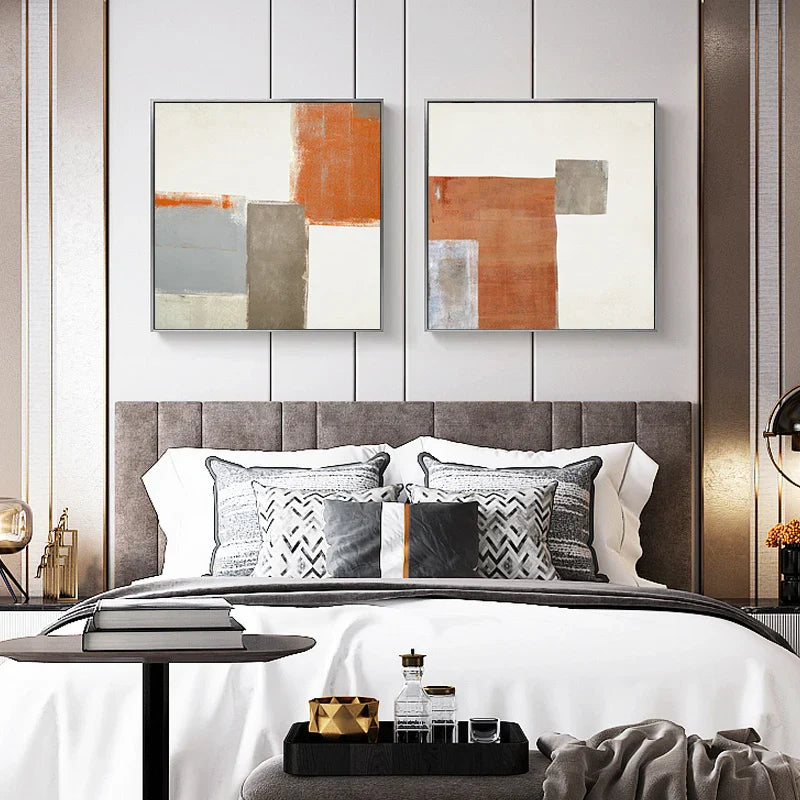 Zeitgenössische abstrakte orange-beige Farbblock-Wandkunst hochwertige Canvas-Drucke quadratisches Format Bilder für Wohnzimmer Schlafzimmer Kunst Dekor