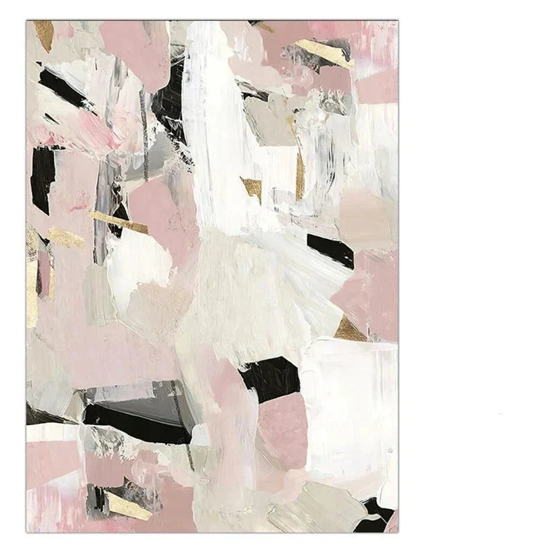 Zeitgenössischer Pastell-Abstrakt-Leinwanddruck Wandkunst - Kühne und zarte geometrische Kunst in Rosa, Weiß, Schwarz und Beige - Perfekt für moderne minimalistische Interieurs