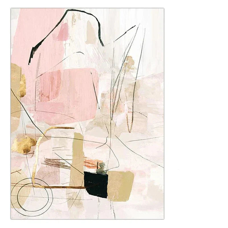 Zeitgenössischer Pastell-Abstrakt-Leinwanddruck Wandkunst - Kühne und zarte geometrische Kunst in Rosa, Weiß, Schwarz und Beige - Perfekt für moderne minimalistische Interieurs