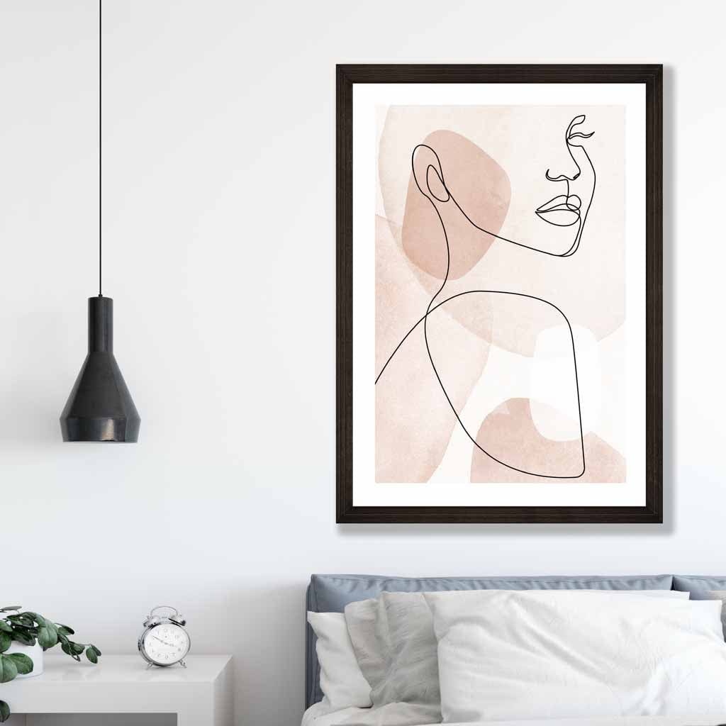 Korallenrosa abstraktes Linienkunst-Poster mit weiblichem Gesicht Nr. 1