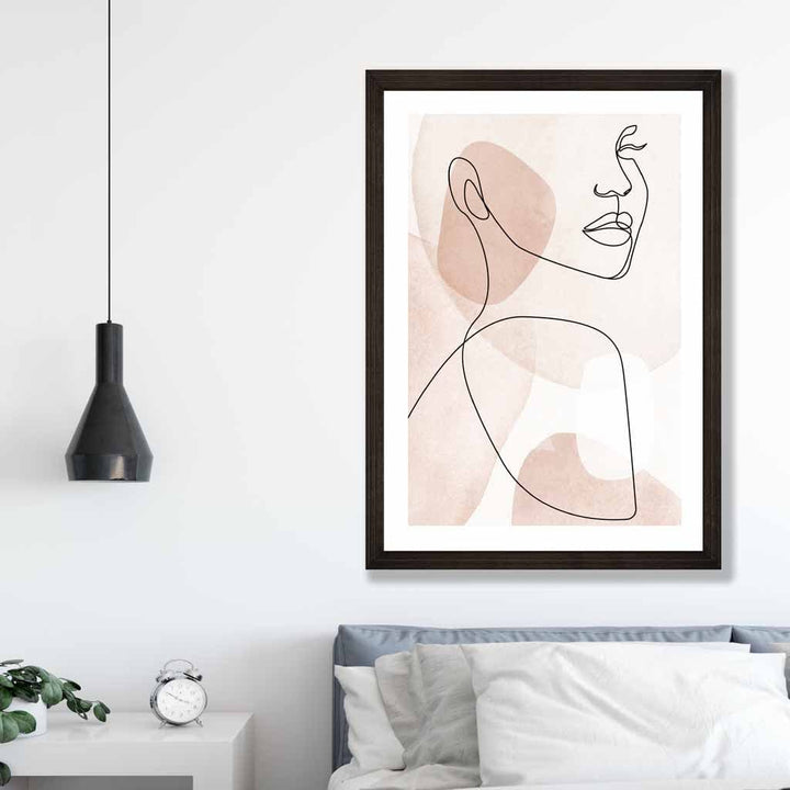 Korallenrosa abstraktes Linienkunst-Poster mit weiblichem Gesicht Nr. 1