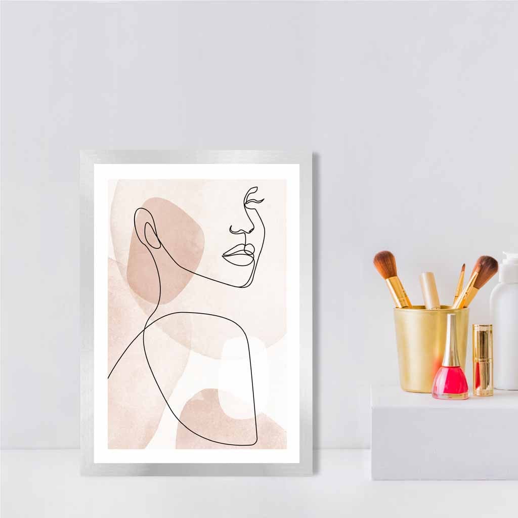 Korallenrosa abstraktes Linienkunst-Poster mit weiblichem Gesicht Nr. 1