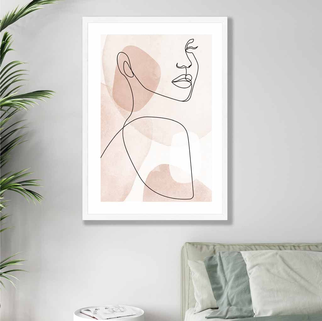 Korallenrosa abstraktes Linienkunst-Poster mit weiblichem Gesicht Nr. 1