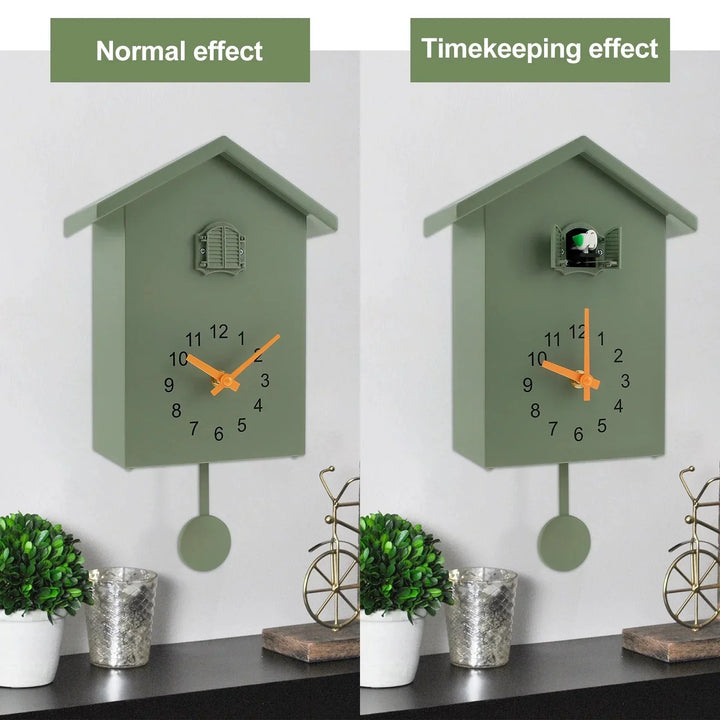 Kuckucksuhr mit Pendel, zierliche Kuckucksuhr mit Vogelmotiv, batteriebetrieben, Wanduhr für die Wohnzimmerdekoration