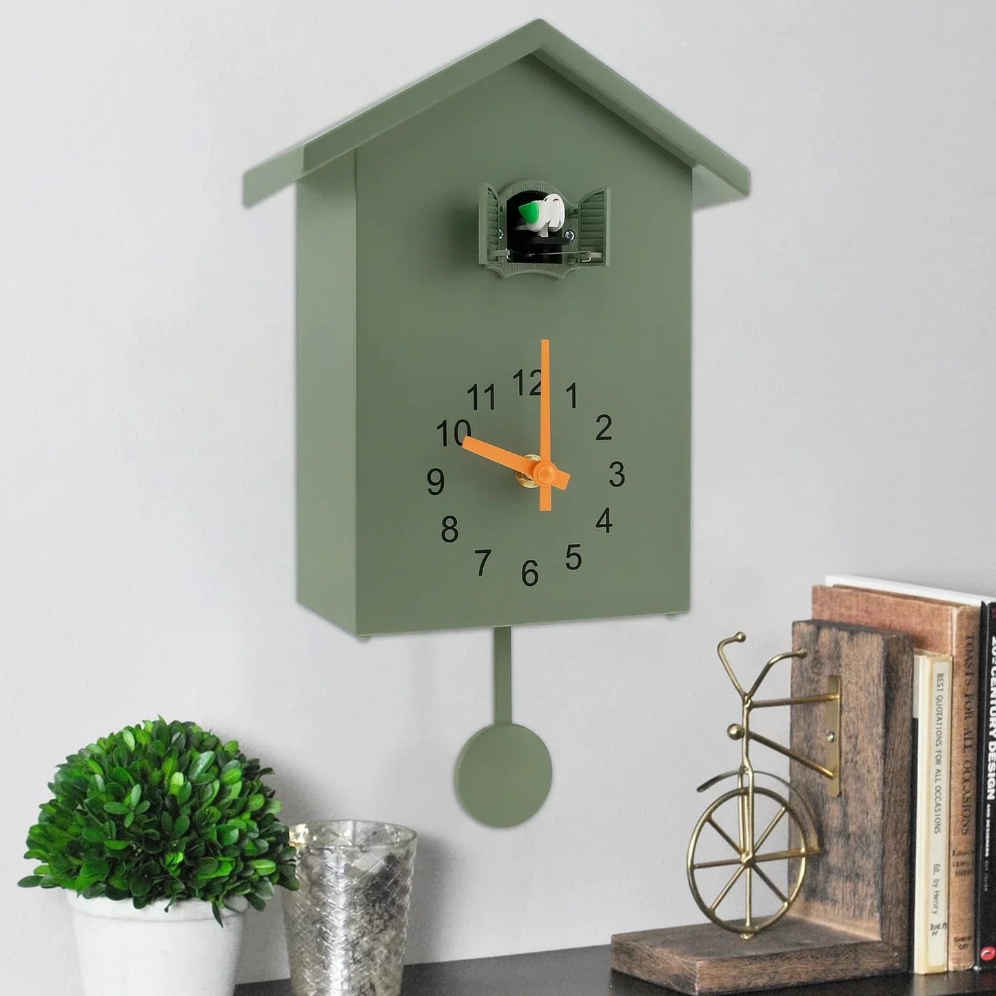 Kuckucksuhr mit Pendel, zierliche Kuckucksuhr mit Vogelmotiv, batteriebetrieben, Wanduhr für die Wohnzimmerdekoration