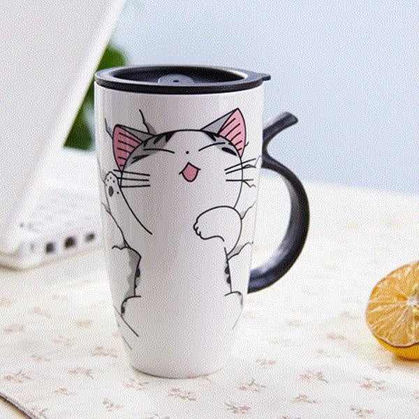 Niedlicher Katzenkeramikbecher mit Deckel | Karnz