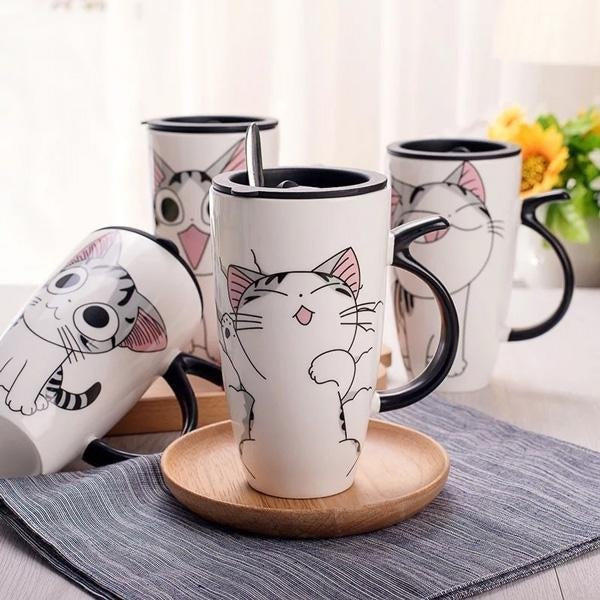 Niedlicher Katzenkeramikbecher mit Deckel | Karnz