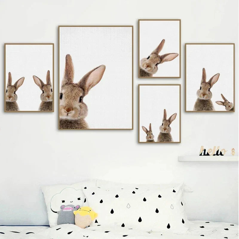 Niedliche Kaninchenfoto-Shooting-Plakat Wandkunst Fine Art Leinwanddrucke Baby-Tierbilder für das Kinderzimmer Wanddekoration