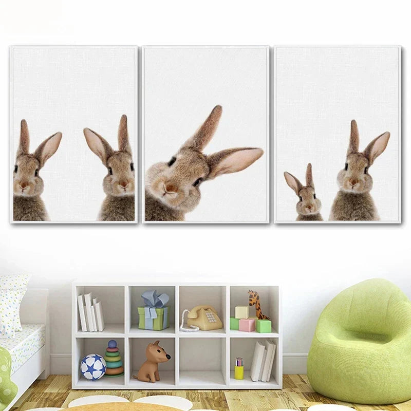 Niedliche Kaninchenfoto-Shooting-Plakat Wandkunst Fine Art Leinwanddrucke Baby-Tierbilder für das Kinderzimmer Wanddekoration