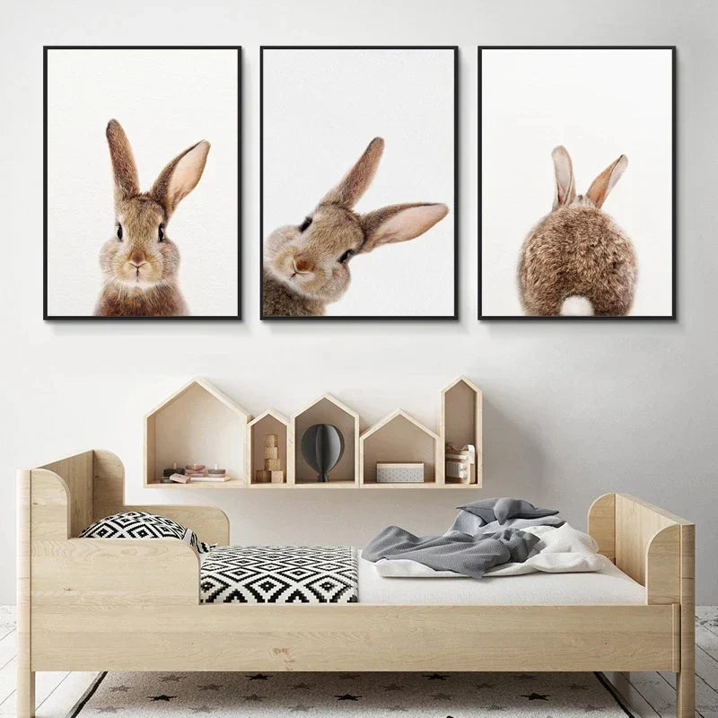 Niedliche Kaninchenfoto-Shooting-Plakat Wandkunst Fine Art Leinwanddrucke Baby-Tierbilder für das Kinderzimmer Wanddekoration