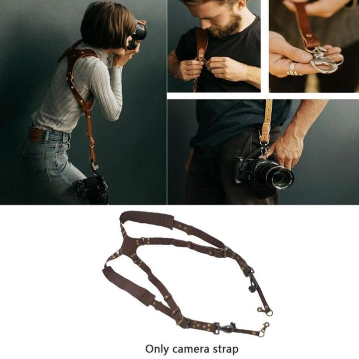Schnellverschlus Anti-Rutsch Dual Schulter Leder Kamera-Gurt mit Metallhaken für SLR / DSLR Kameras (Braun)