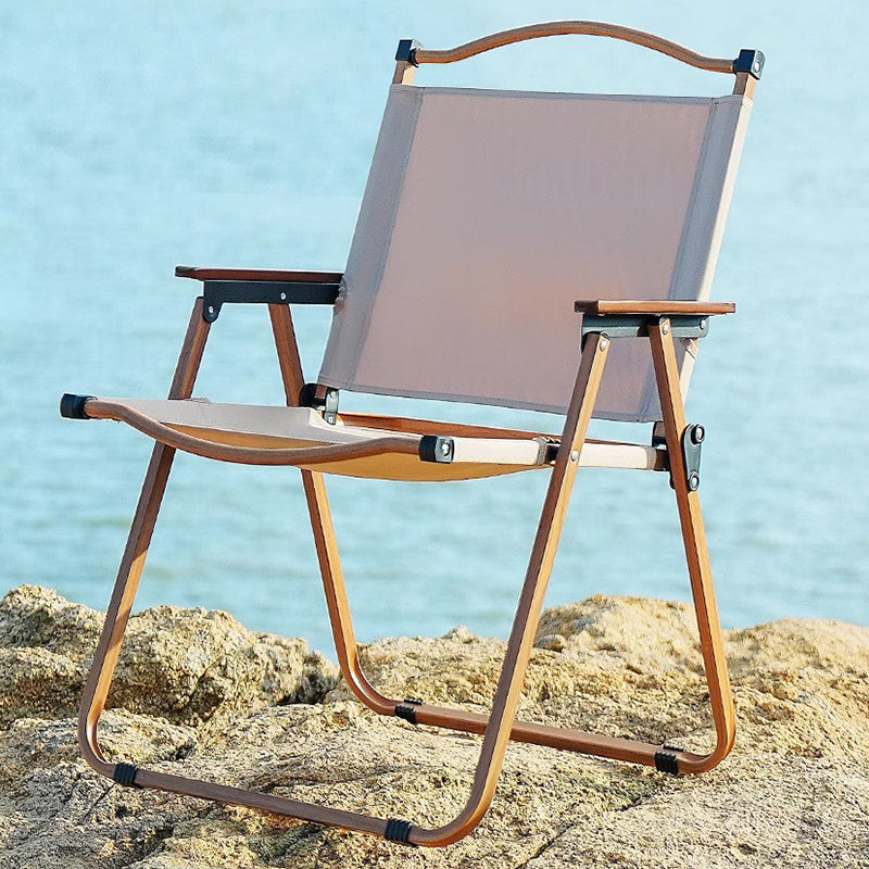 Moderner Minimalistischer Rechteckiger Buchenholz Kohlenstoffstahl Oxford-Stoff Outdoor Klapp-Campingstuhl mit Rückenlehne Armlehne für den Garten | Karnz