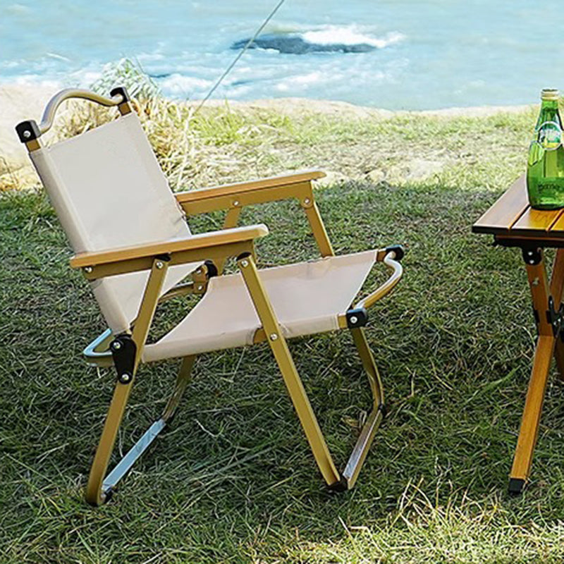 Moderner Minimalistischer Rechteckiger Buchenholz Kohlenstoffstahl Oxford-Stoff Outdoor Klapp-Campingstuhl mit Rückenlehne Armlehne für den Garten | Karnz