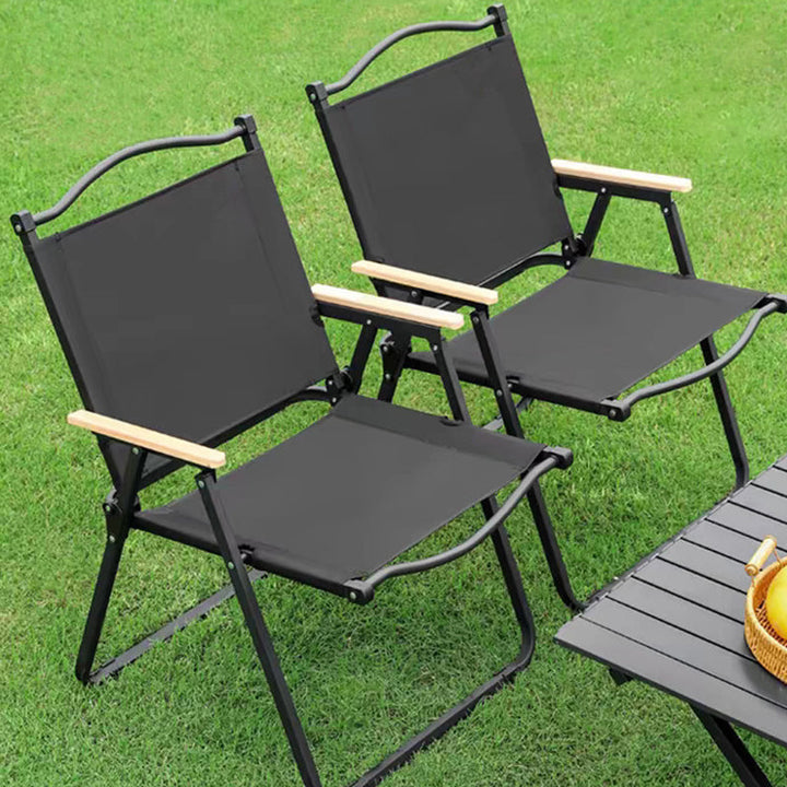 Moderner Minimalistischer Rechteckiger Buchenholz Kohlenstoffstahl Oxford-Stoff Outdoor Klapp-Campingstuhl mit Rückenlehne Armlehne für den Garten | Karnz