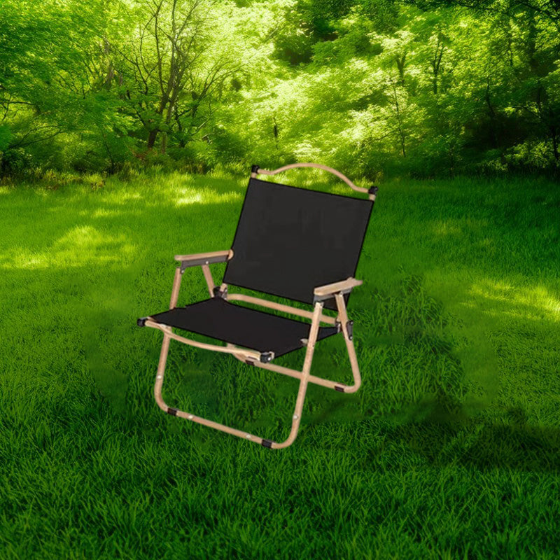 Moderner Minimalistischer Rechteckiger Buchenholz Kohlenstoffstahl Oxford-Stoff Outdoor Klapp-Campingstuhl mit Rückenlehne Armlehne für den Garten | Karnz