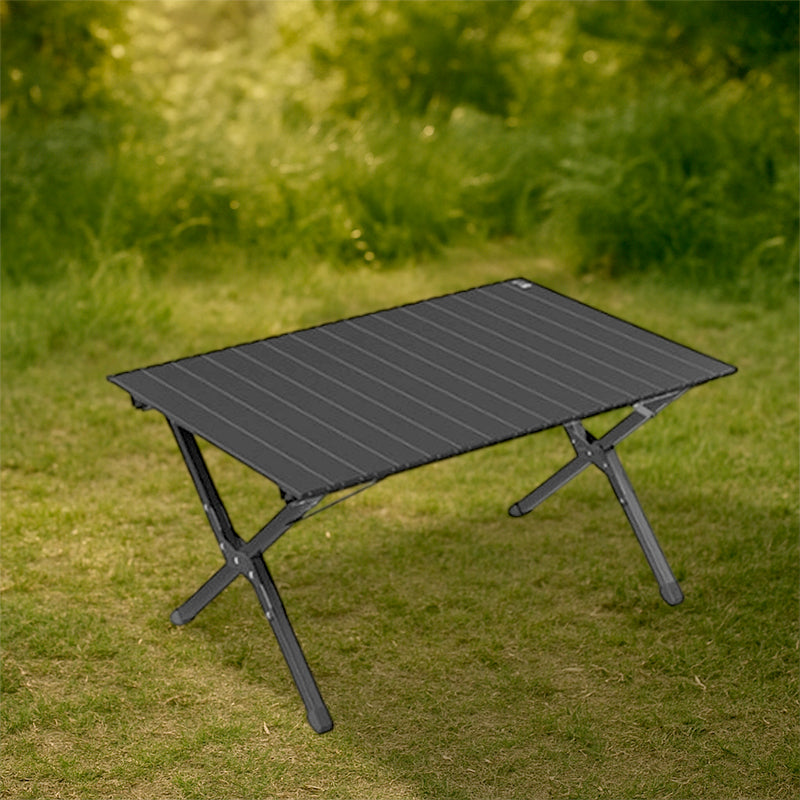 Rechteckiger, klappbarer Outdoor-Kaffeetisch aus Kohlenstoffstahl mit einer Ablage für den Garten