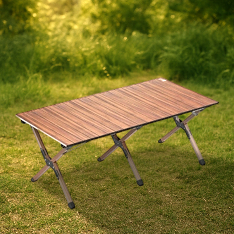 Rechteckiger, klappbarer Outdoor-Kaffeetisch aus Kohlenstoffstahl mit einer Ablage für den Garten