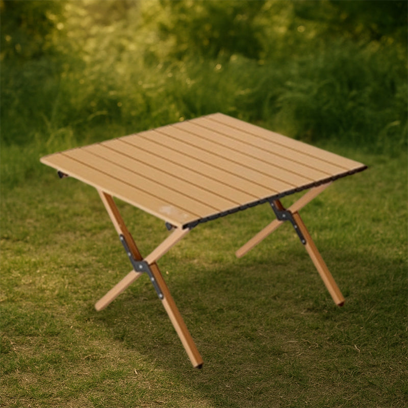 Rechteckiger, klappbarer Outdoor-Kaffeetisch aus Kohlenstoffstahl mit einer Ablage für den Garten