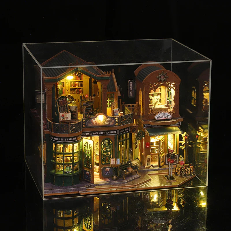 Karnz | DIY Holzpuppenhaus mit Buchhandlung – Kreatives Miniaturset mit Möbeln und Zubehör