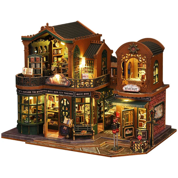 Karnz | DIY Holzpuppenhaus mit Buchhandlung – Kreatives Miniaturset mit Möbeln und Zubehör