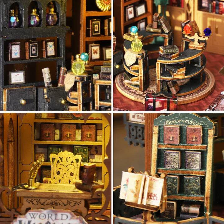 Karnz | DIY Holzpuppenhaus mit Buchhandlung – Kreatives Miniaturset mit Möbeln und Zubehör